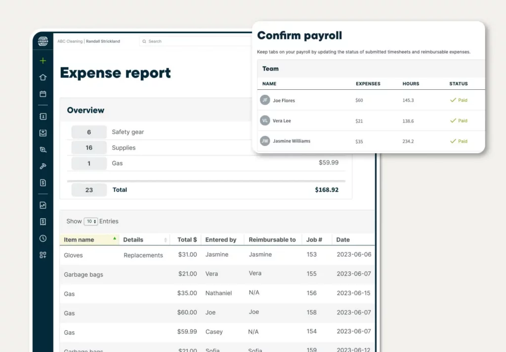 List of expenses and details in Jobber shown in an expense report