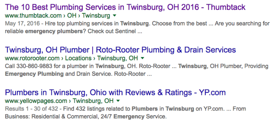 image of search results for plumbers