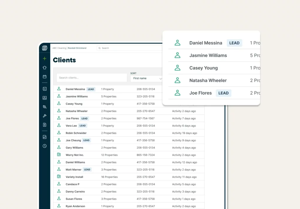 List of clients in Jobber with several clients tagged as ‘LEAD’