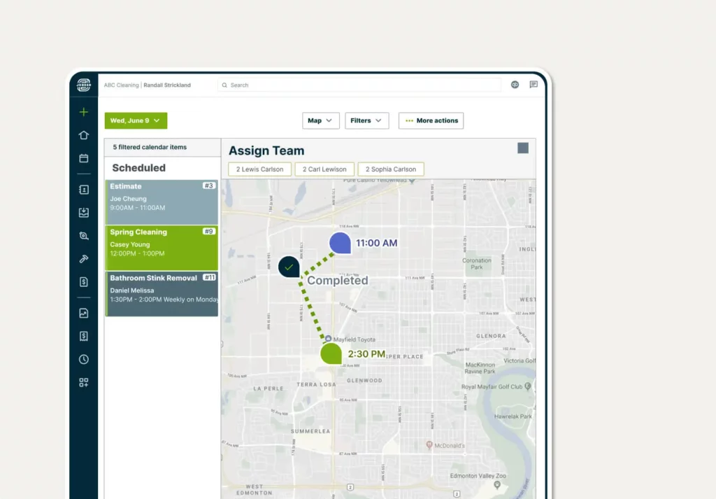 Employee GPS waypoints on a map in Jobber