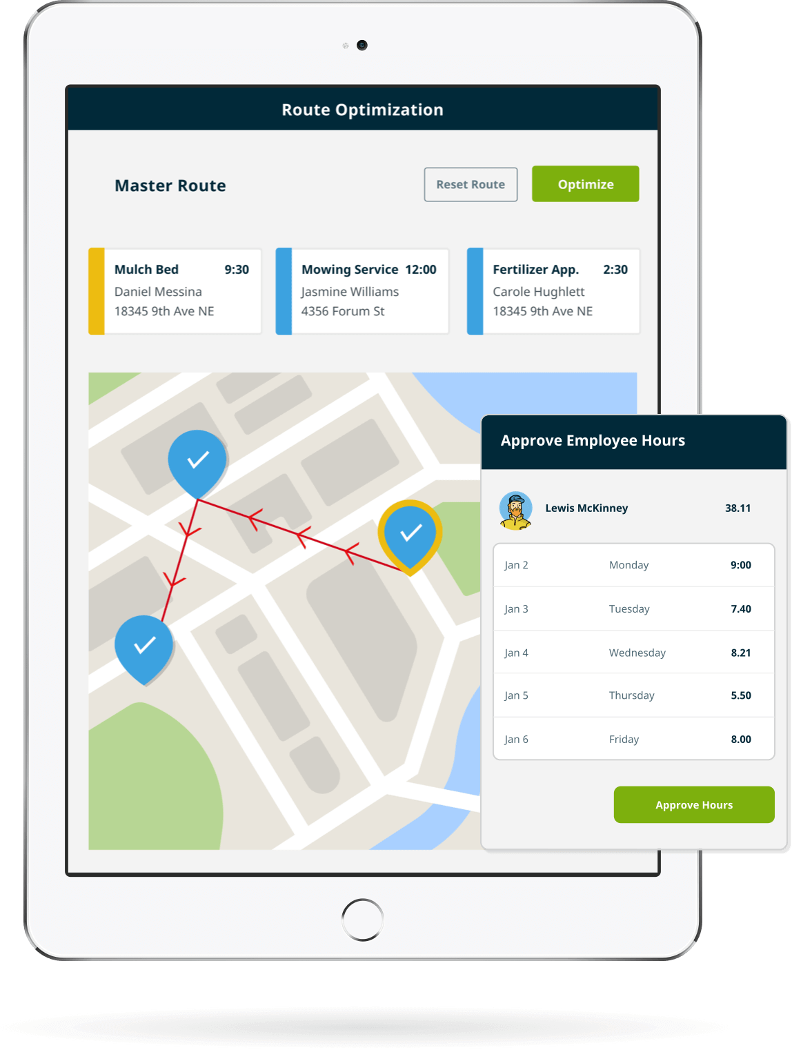 Team management features in Jobber's construction management app