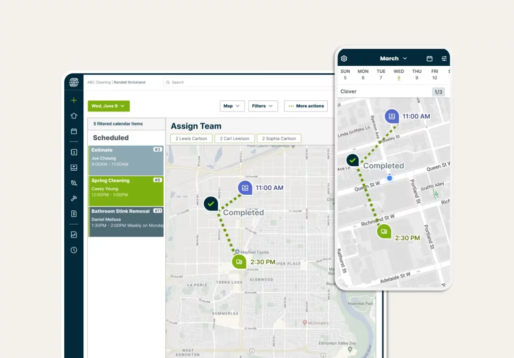 Optimized driving route for a field service crew in Jobber