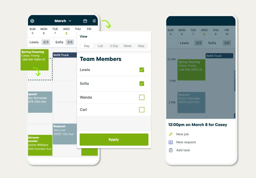 Team member availability on a schedule in the Jobber mobile app