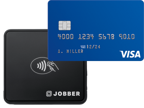 Payment being processed with a credit card swiped through Jobber’s Card Reader.