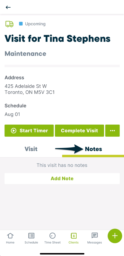 Visit notes tab in Jobber