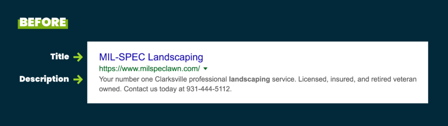 Example of a meta title for a contracting business