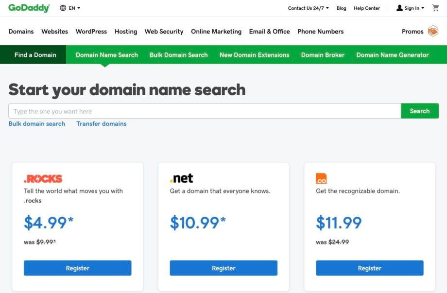 godaddy domain name pricing