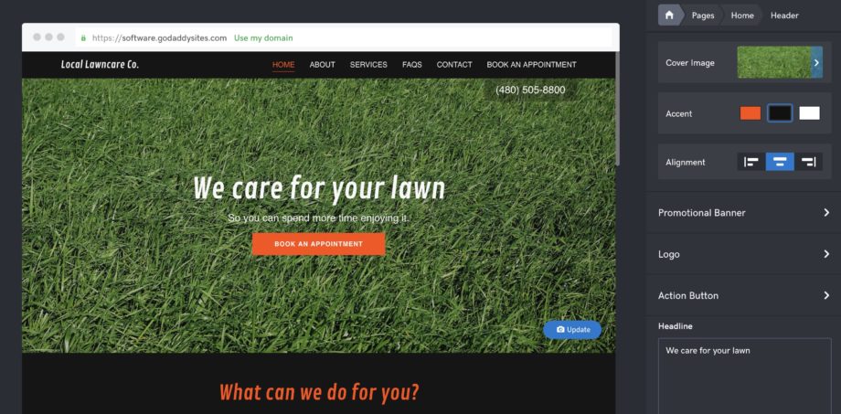 screenshot of GoDaddy website builder