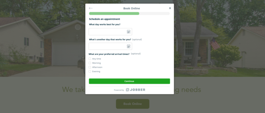 screenshot of online booking form in Jobber