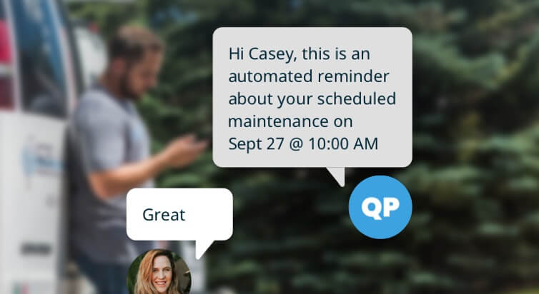 A chat message conversation reminding Casey she has a scheduled maintenance appointment.