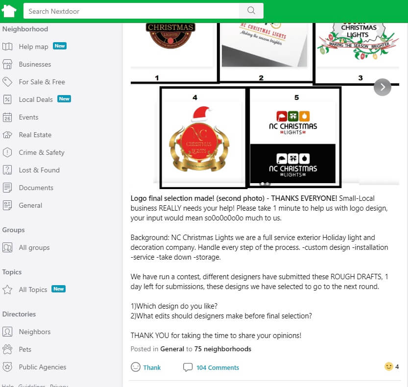 Nextdoor engagement post for service businesses