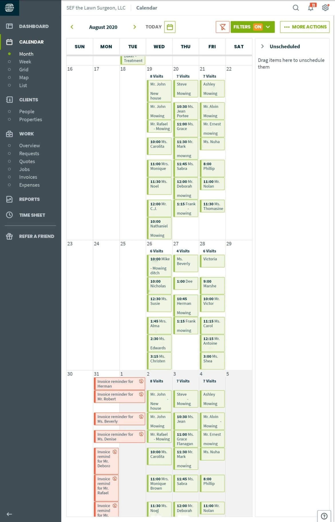 SEF the Lawn Surgeon's lawn care schedule in Jobber