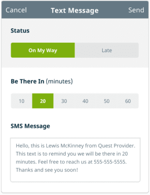 image of on-my-way text reminder in Jobber