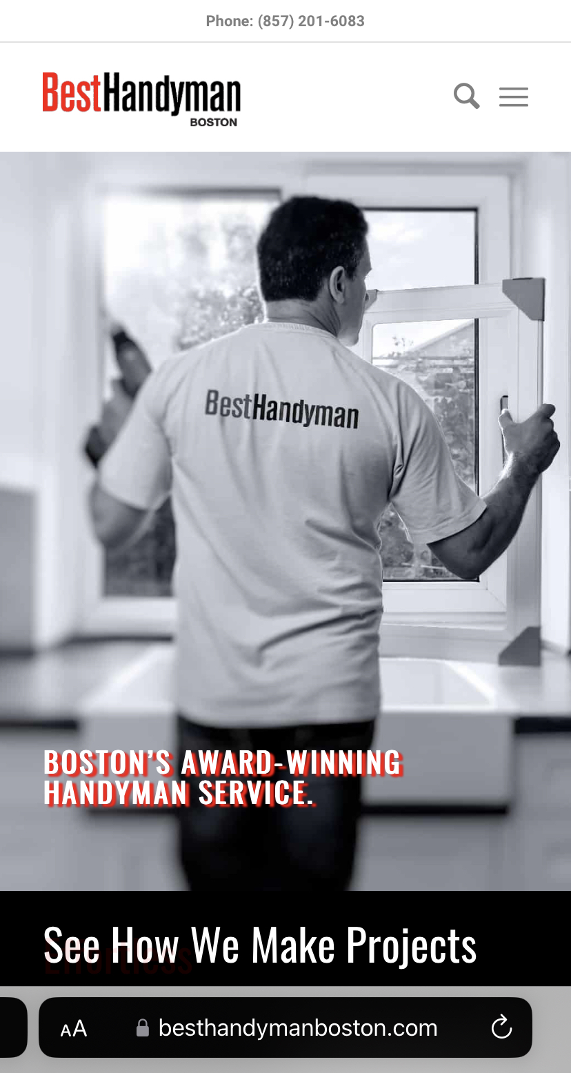 image of Best Handyman Boston's website on a mobile device