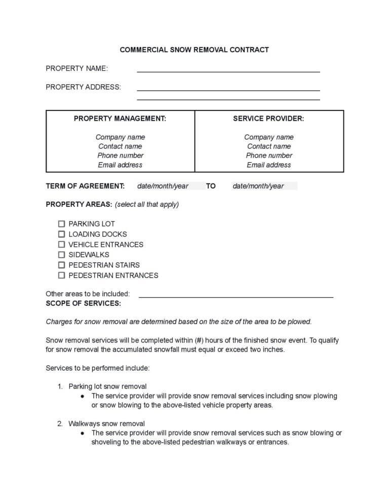 image of commercial snow removal contract template