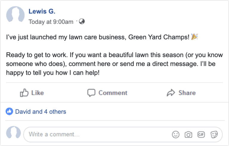 Facebook post example how to get lawn care customers