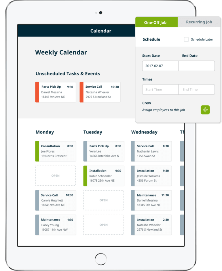 Example of drag-and-drop scheduling in Jobber’s concrete contractor software