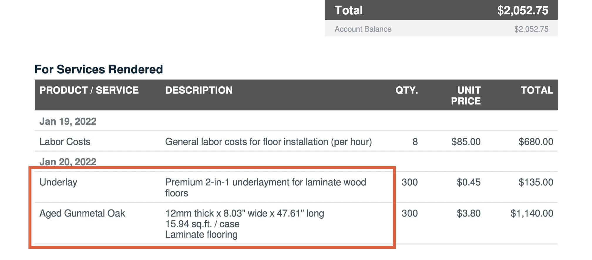 How to write an invoice: flooring line item examples