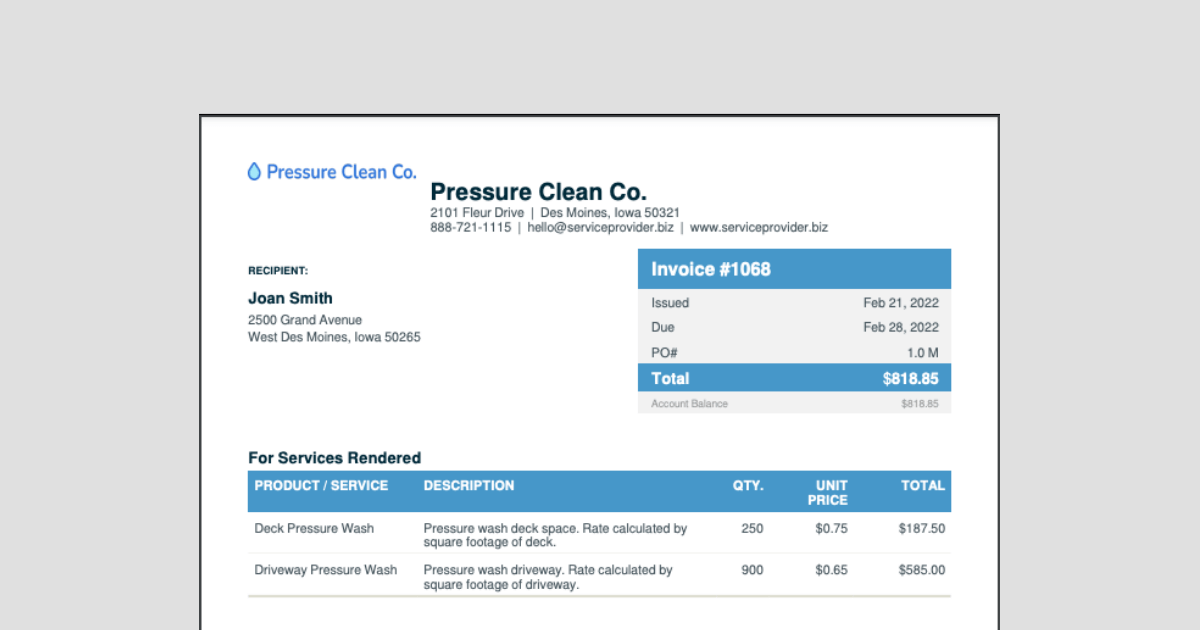 Free Pressure Washing Invoice Template Invoice Generator Jobber