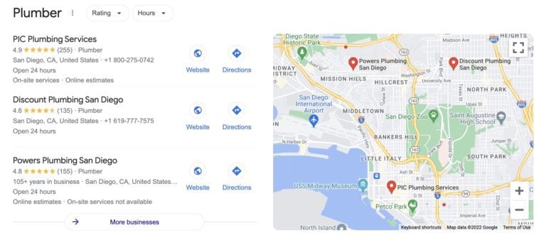 image of plumbers on Google maps