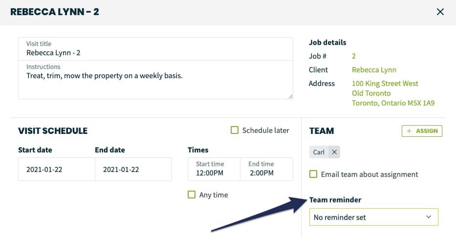Team reminder settings in Jobber