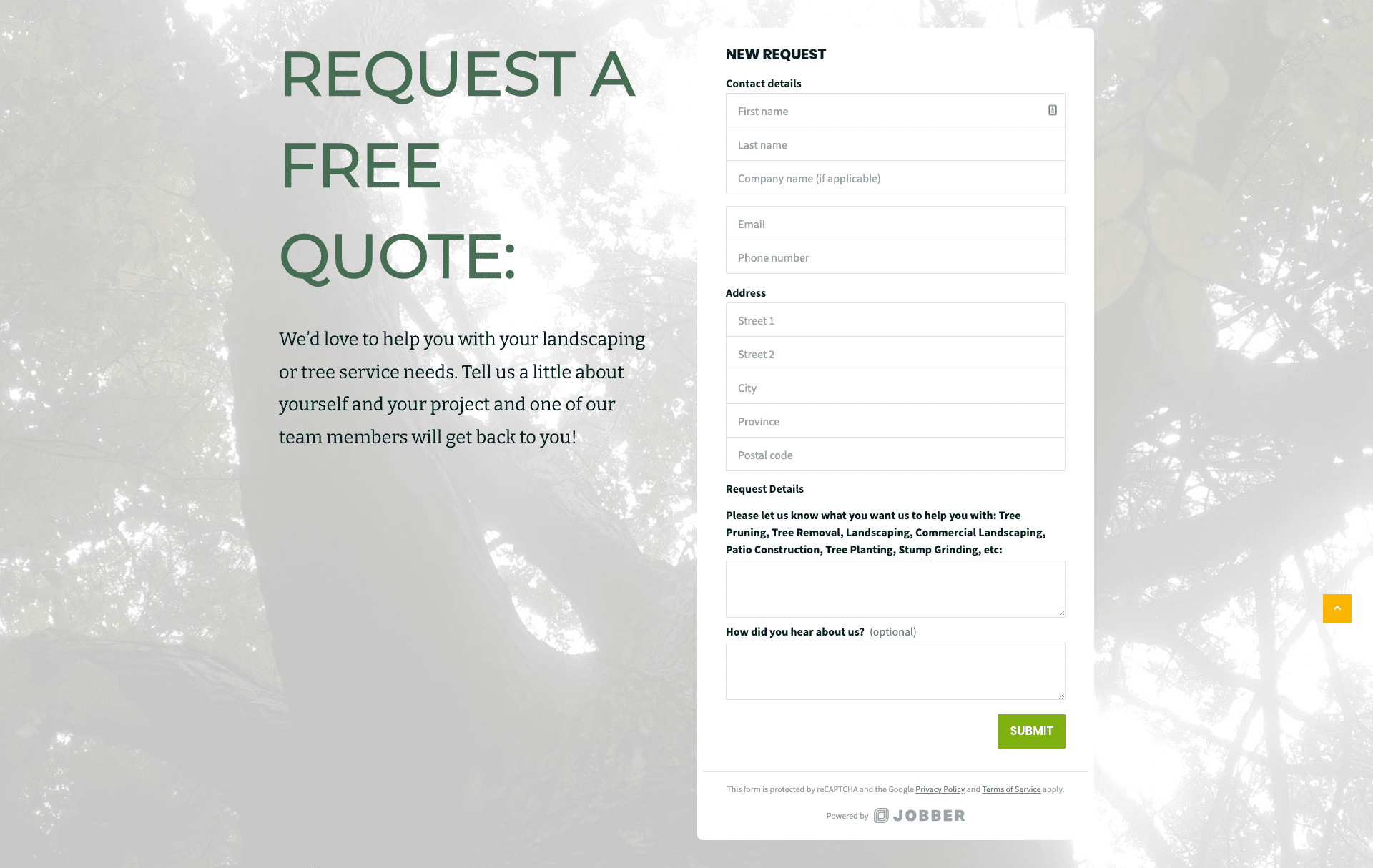 Screenshot of the Morris Landscaping and Tree Service website, an example of a landscaping website