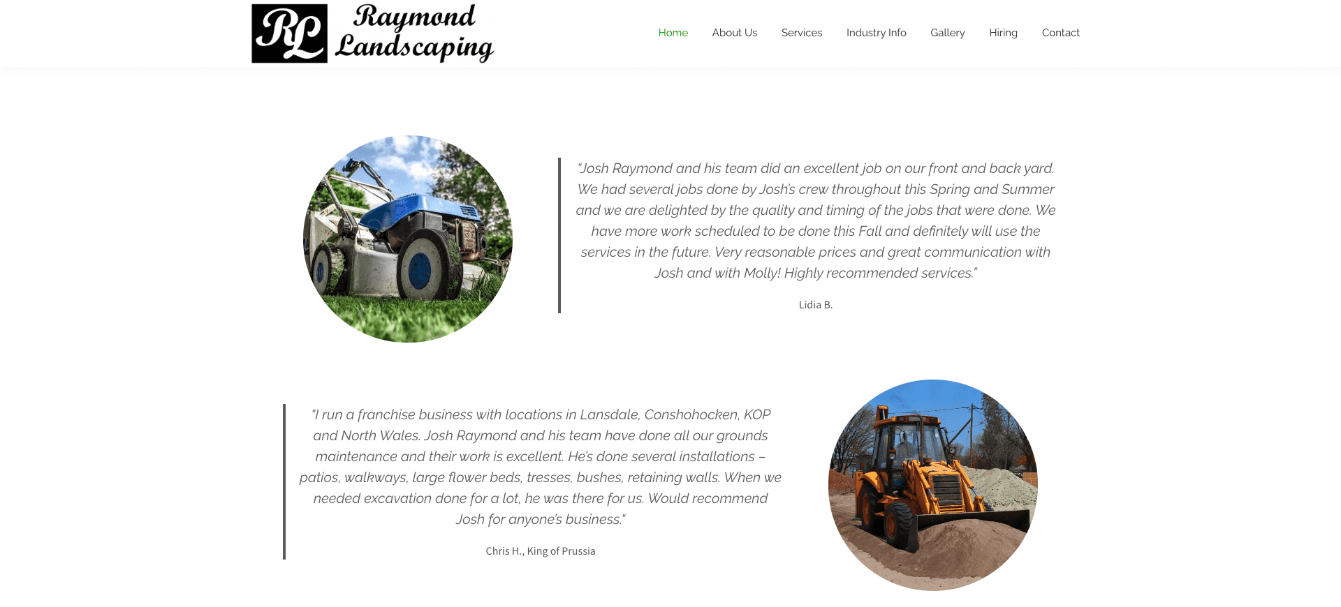 Screenshot of the Raymond Landscaping website