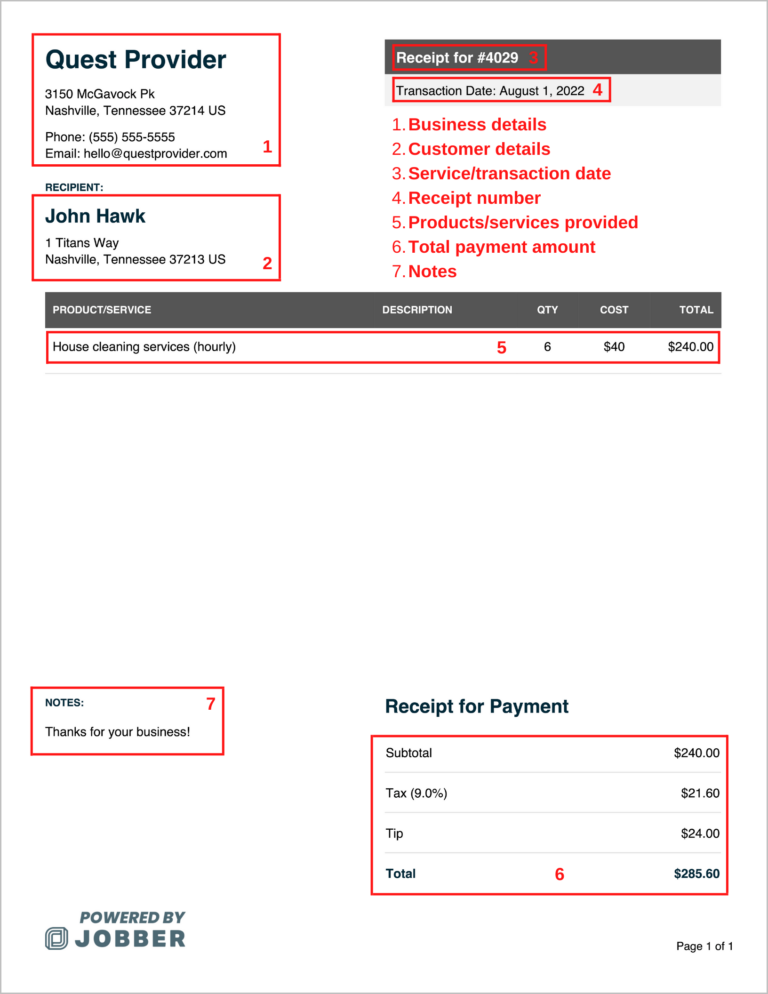 Free Cleaning Receipt Template | Edit &amp; Download | Jobber