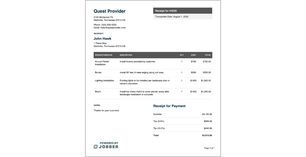 Free Landscaping Receipt Template Edit Download Jobber