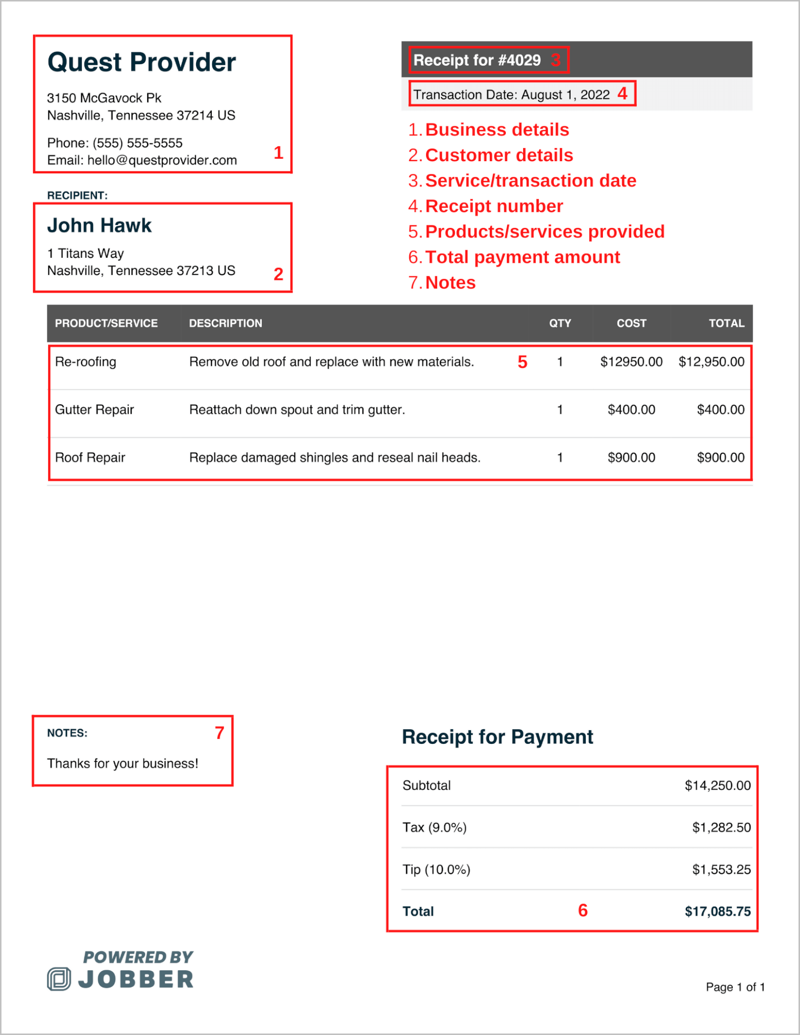 Printable Roofing Receipt