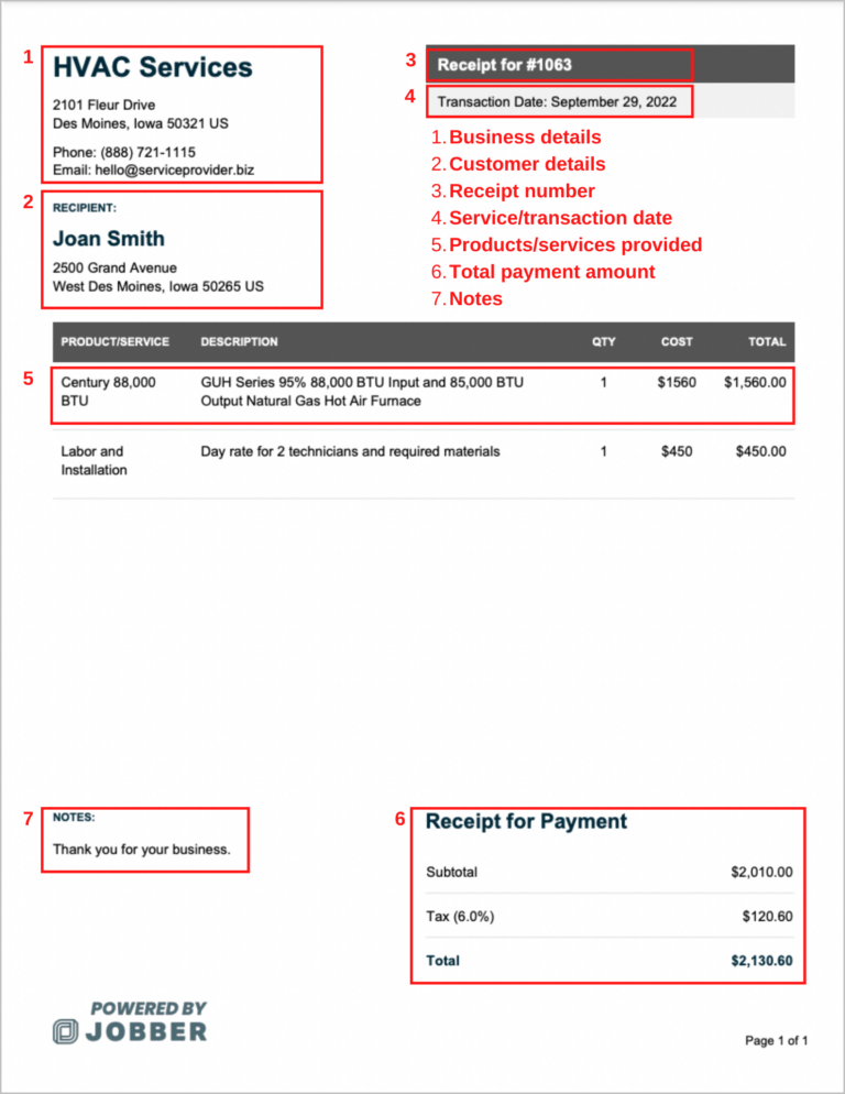 Free HVAC Receipt Template Edit & Download Jobber