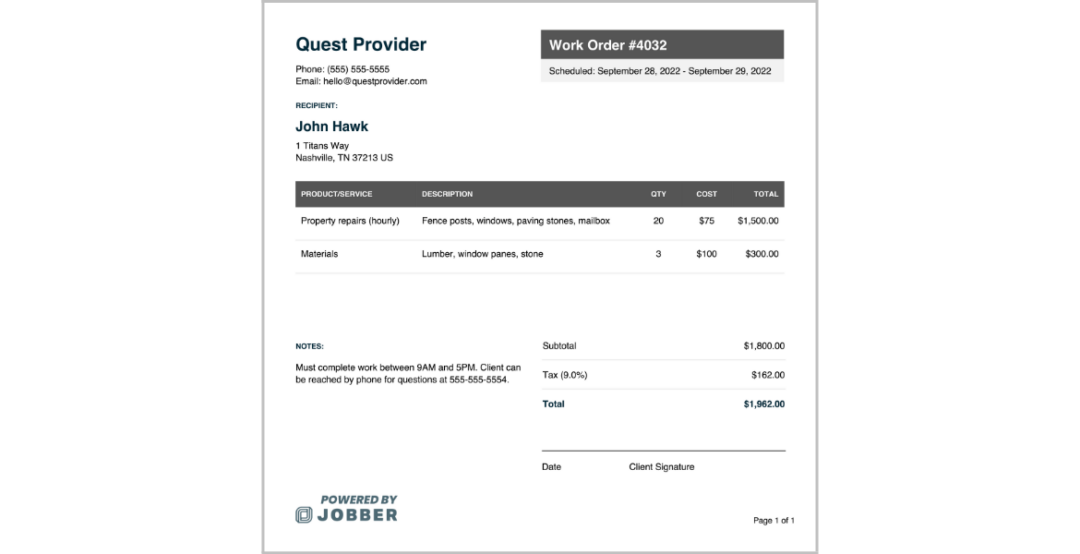 Free Work Order Template Edit Download Jobber