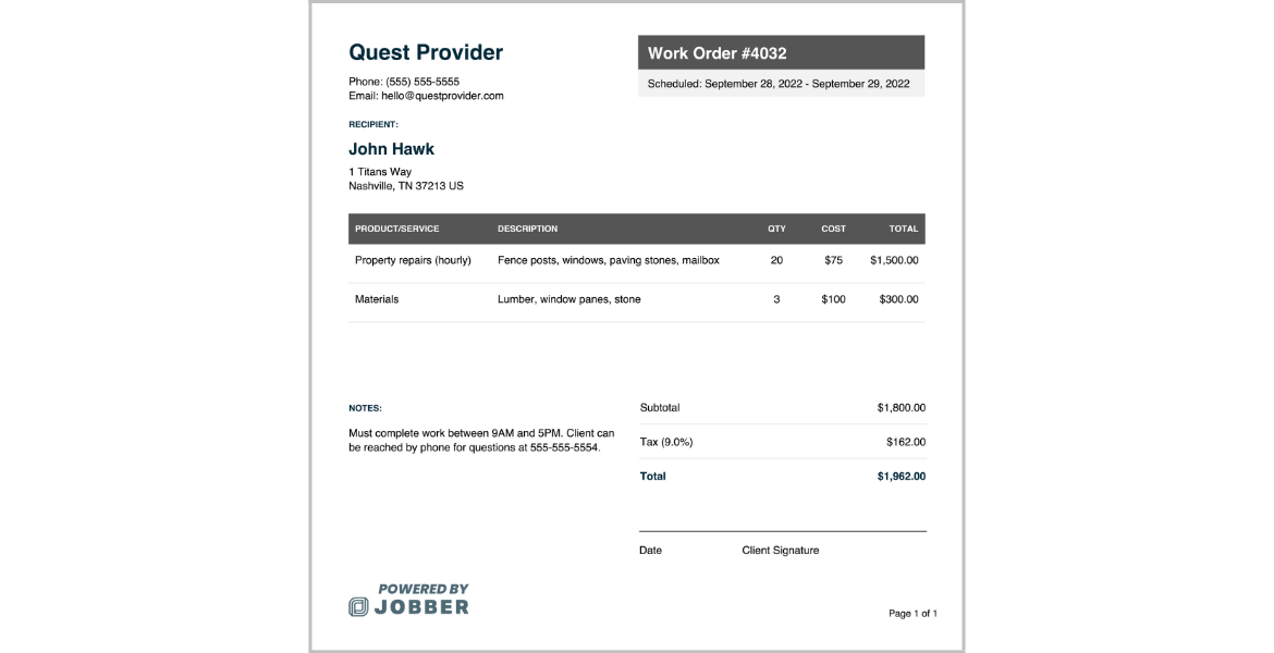 Free Work Order Template Edit Download Jobber