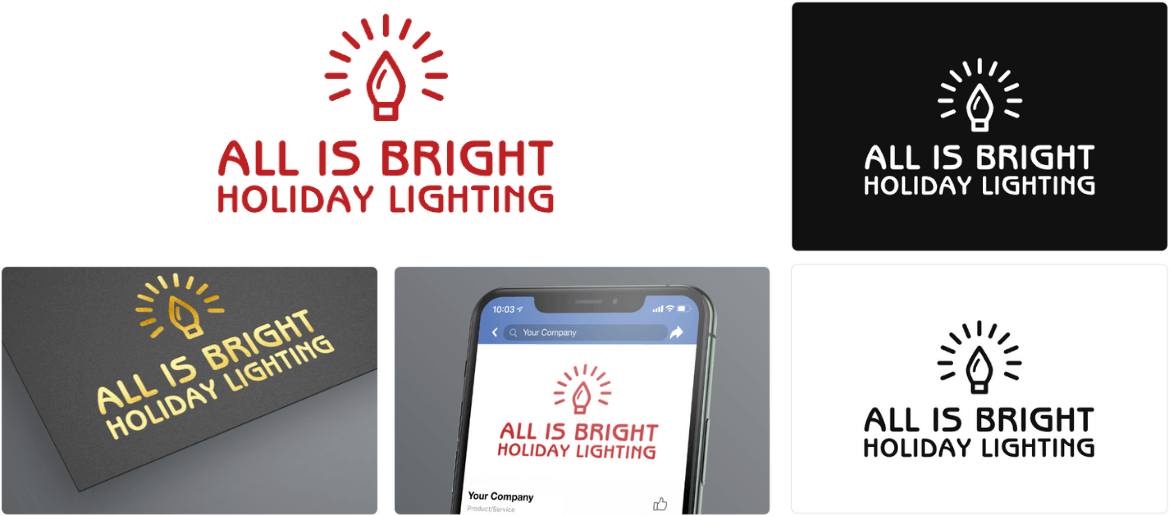 holiday light business brand with logo, business card, and Facebook page