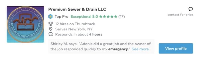 image of plumbing ad on Thumbtack