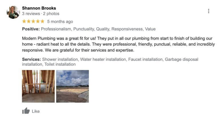 image of Modern Plumbing Google Review