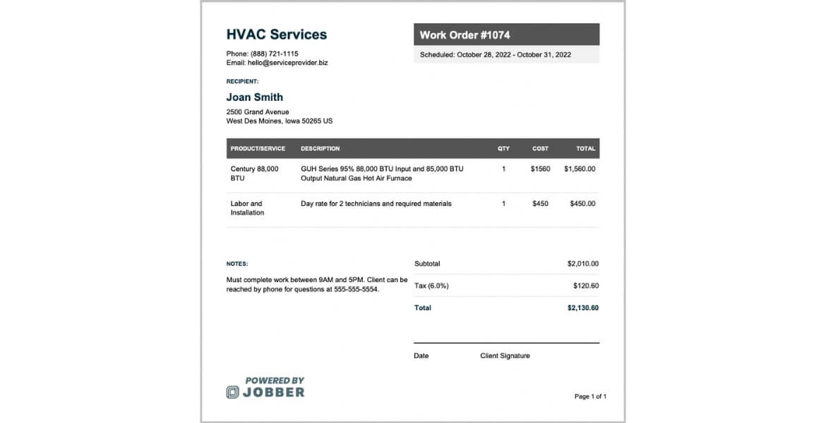 Hvac Work Order Template