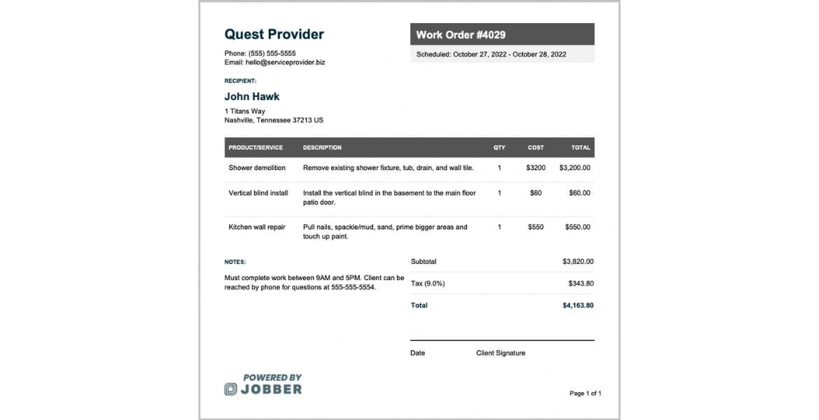 Free Handyman Work Order Template Edit & Download Jobber