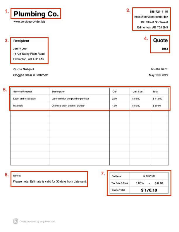 Plumbing Estimate Template Free