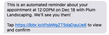 image of automated appointment reminder text