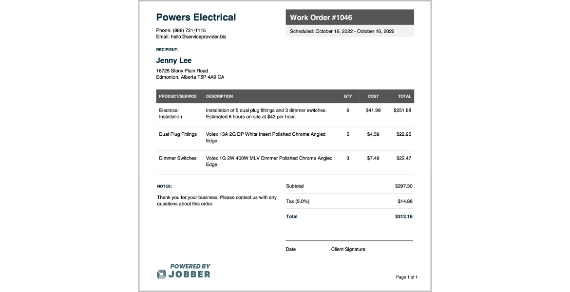 Free Electrical Work Order Template Edit & Download Jobber