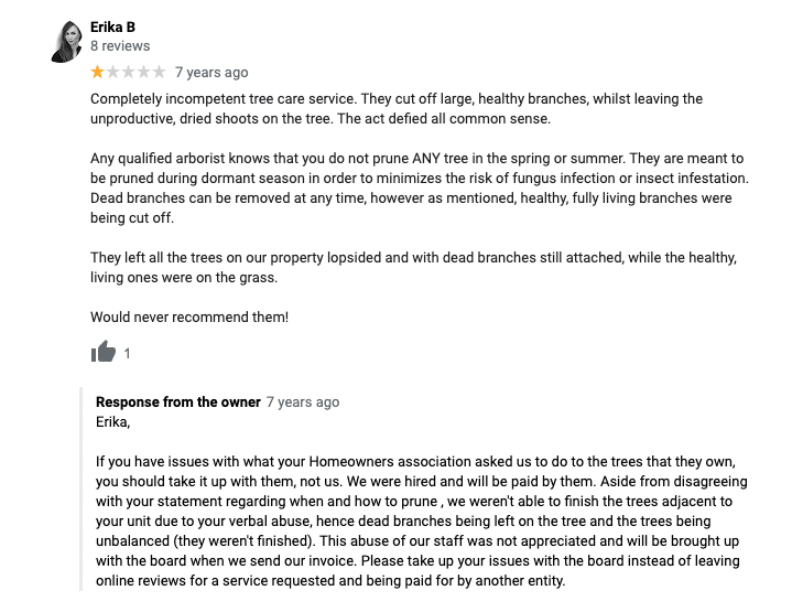 negative review response examples - screenshot of review with misinformation or misunderstanding