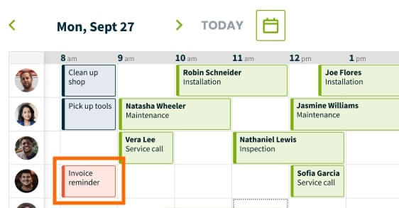 Invoice reminder in the Jobber calendar