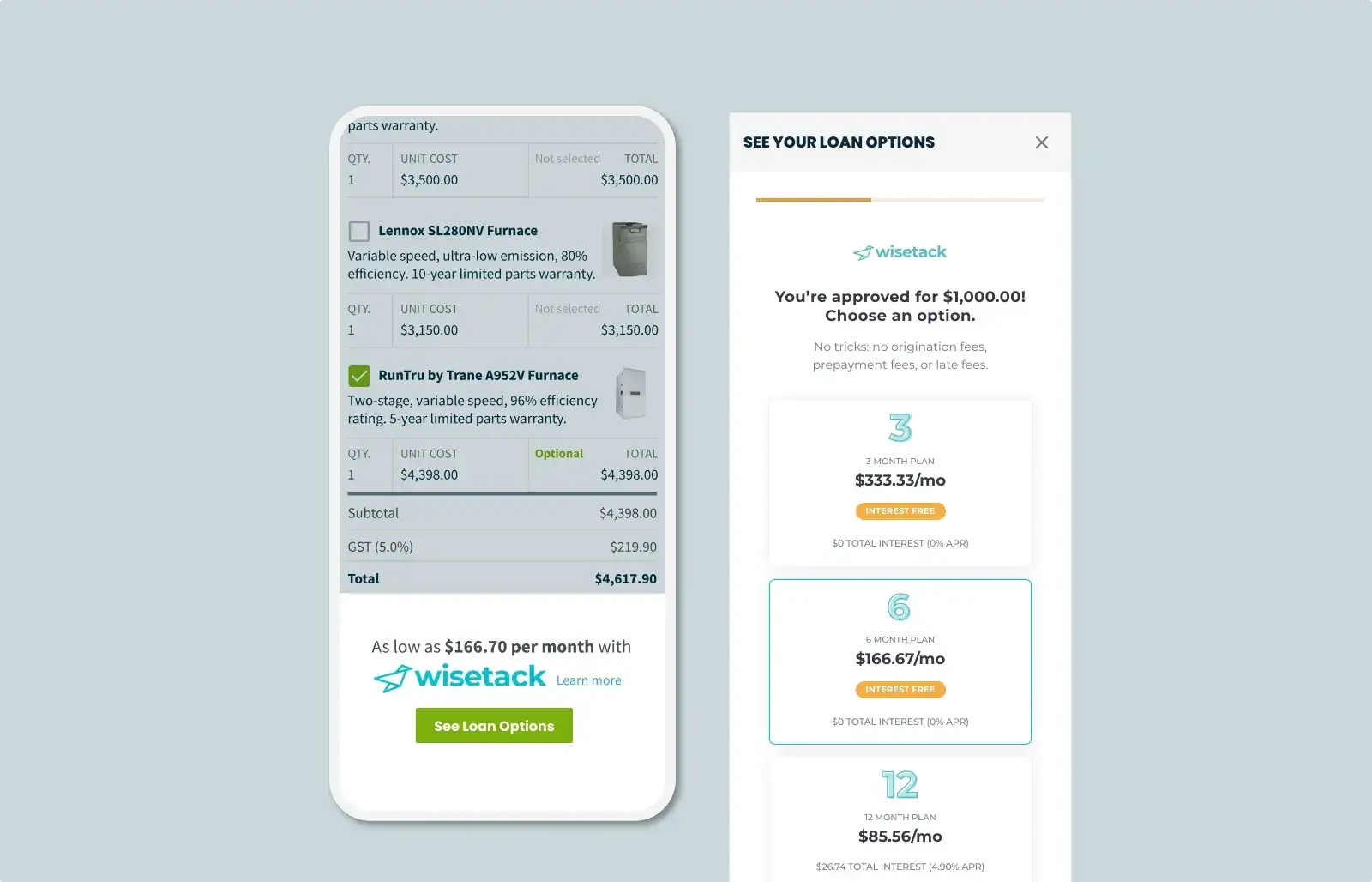 image of consumer financing powered by Wisetack in Jobber