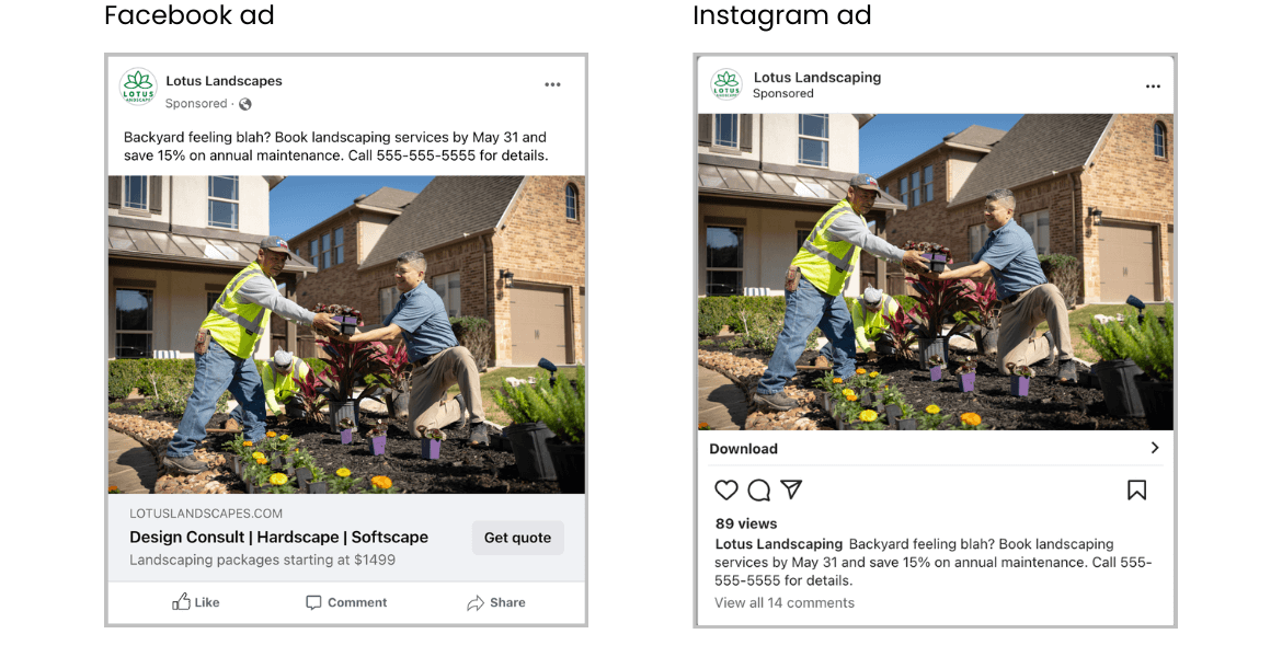 landscaping facebook ad and instagram ad examples