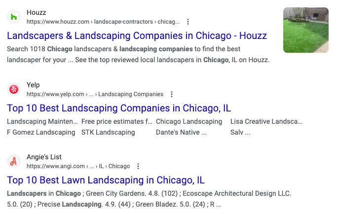 landscaping lead generation website examples on Google