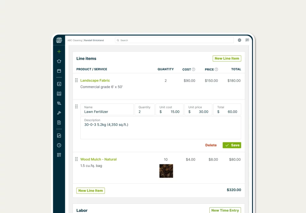 Line items in Jobber that have adjustable unit costs and unit prices