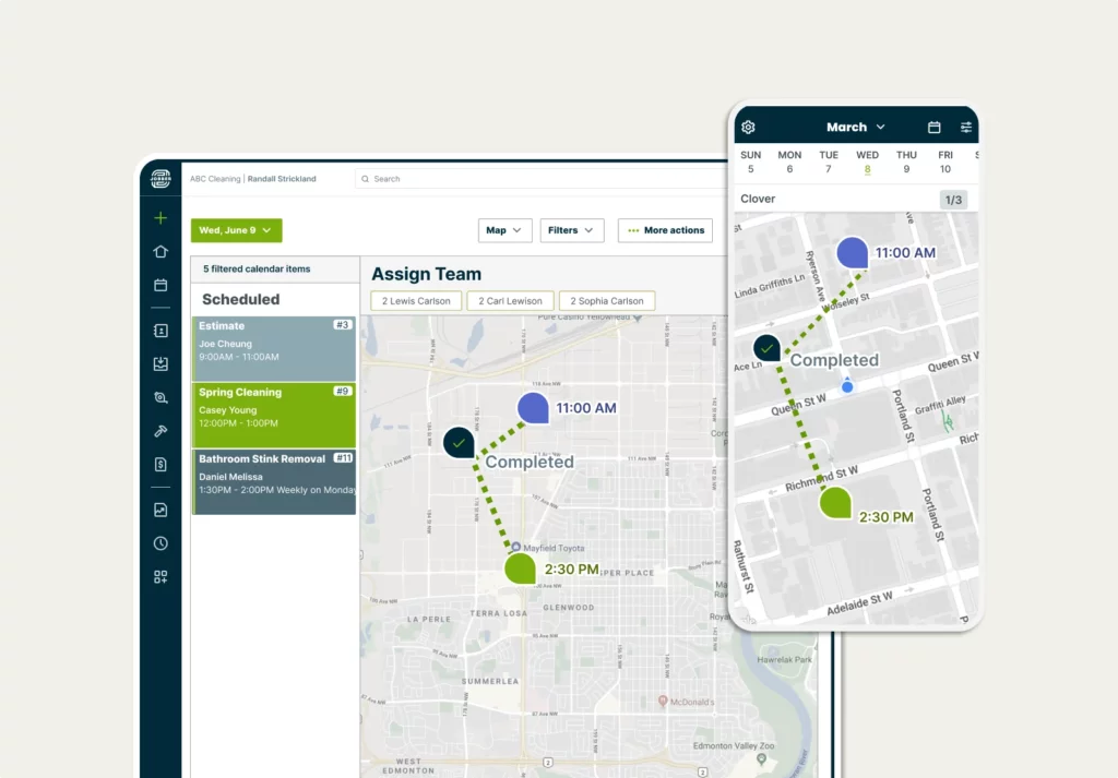 Employee GPS waypoints on a map in Jobber