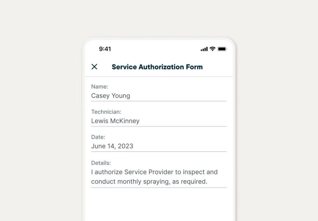 Service authorization form in Jobber