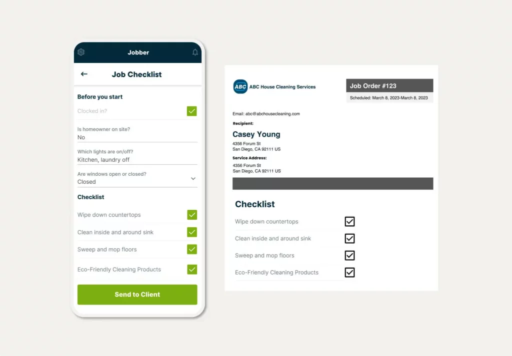 Job checklist in Jobber with cleaning tasks